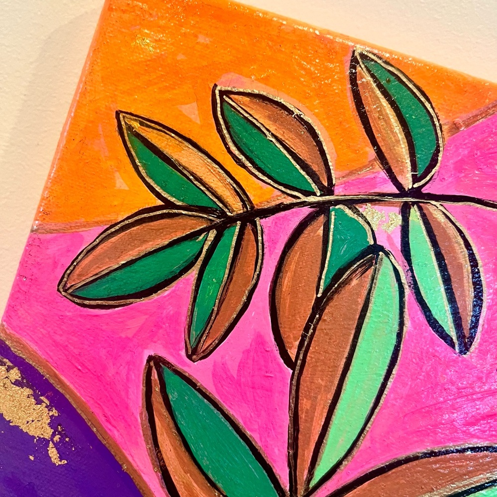 Abstract Leaf Art Canvas with Vibrant Colors